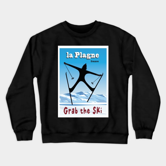La Plagne, France, Ski Poster Crewneck Sweatshirt by BokeeLee
